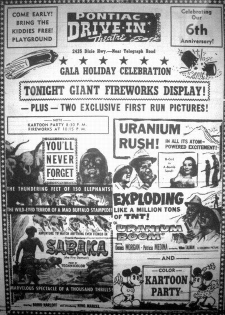 Pontiac Drive-In Theatre - Old Ad (newer photo)